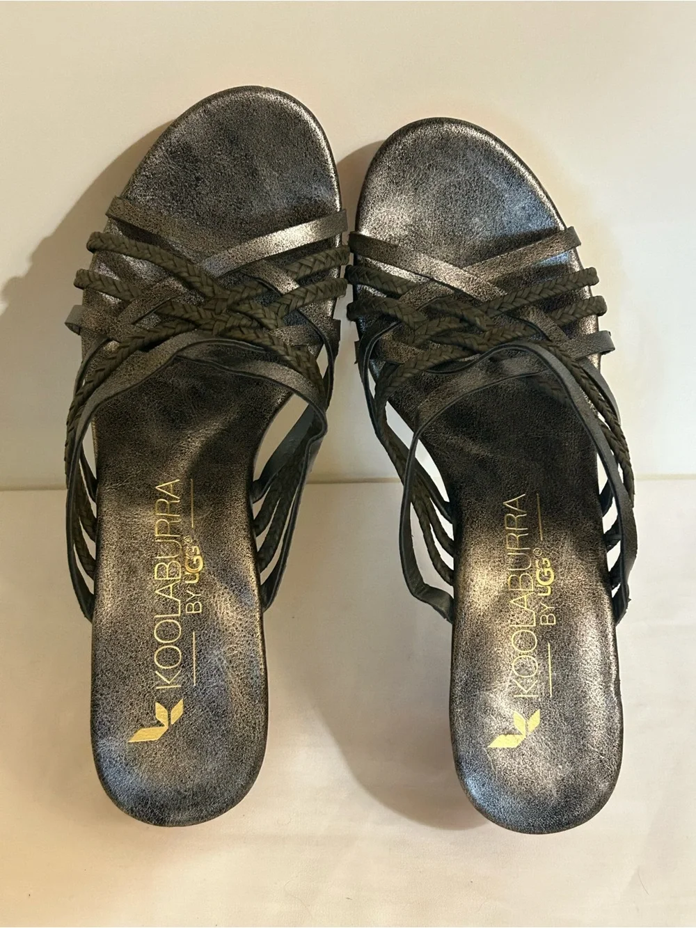 UGG Koolaburra Metallic leather strap Cork Wedges in size 8